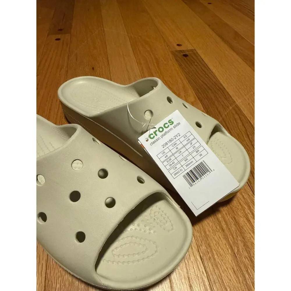 NEW Crocs Classic Platform Slide Bone Beige Sandals Women's Sz 9 208180-2Y2
